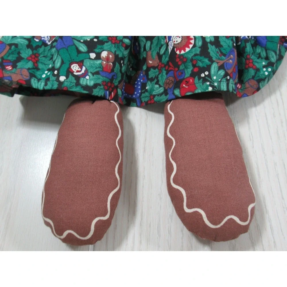 Gingerbread girl‎ plush rag doll green print holly berry dress probably handmade